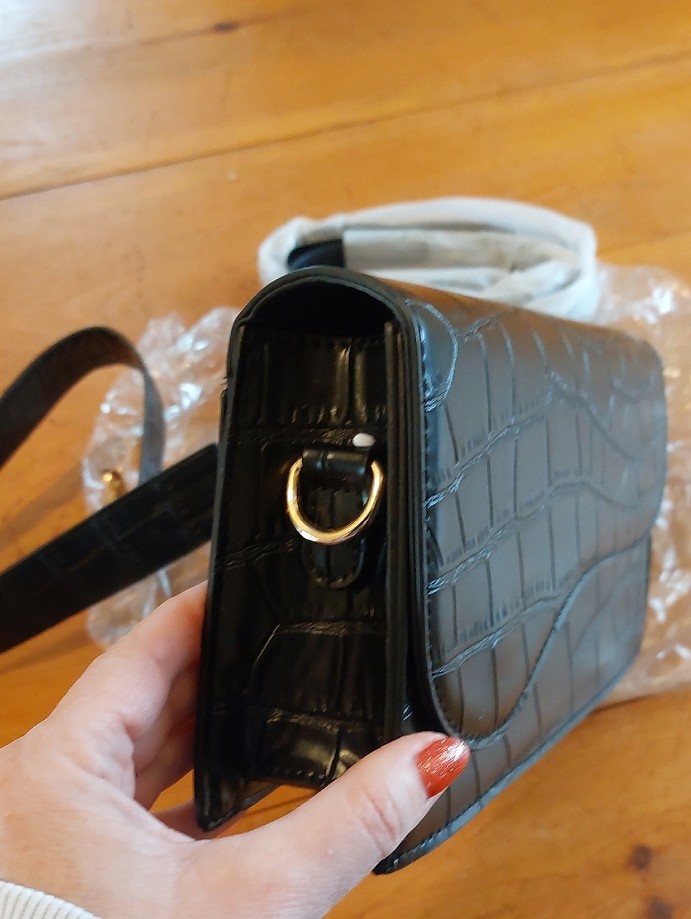 New Telena Black Texture Vegan Leather Purse Bag Small Crossover C - Picture 3 of 8